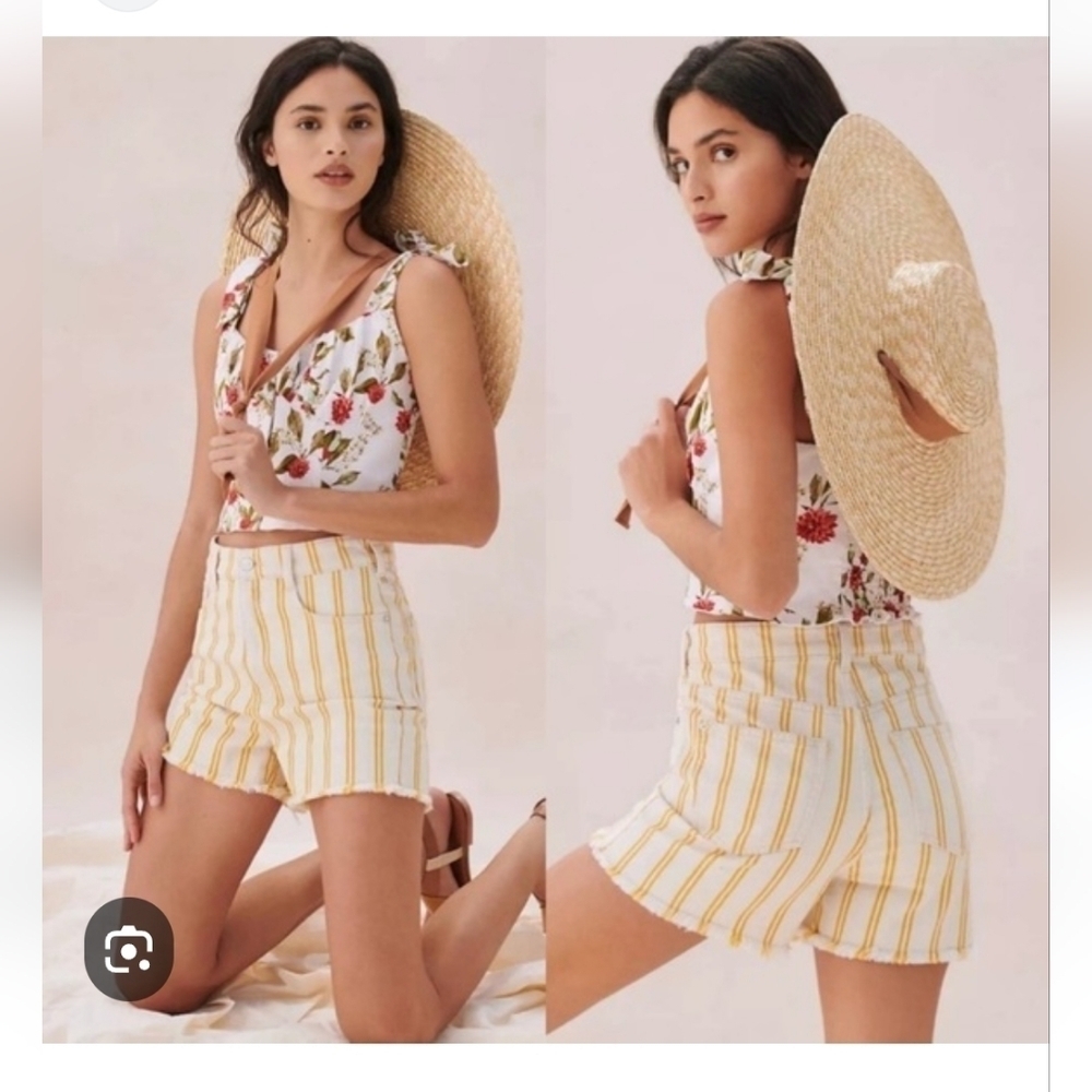 NWOT Anthropologie Pilcro striped raw fray hem high-rise shorts